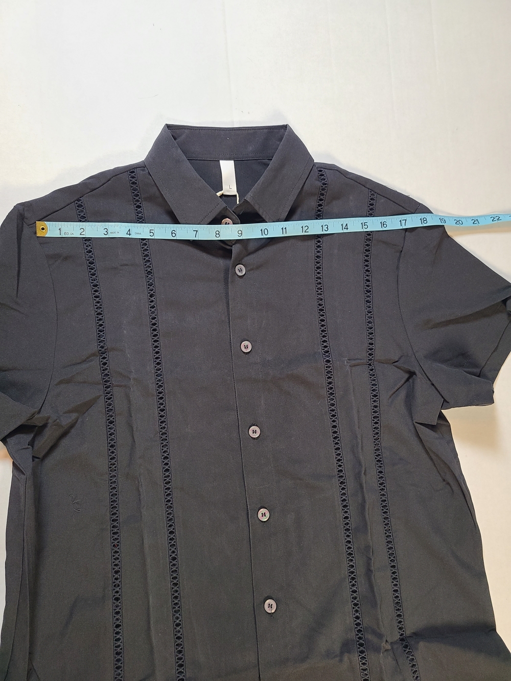 Letsee Black Short Sleeve Cuban  Guayabera Button-Up Shirt - Men's Casual Large - Picture 7 of 11